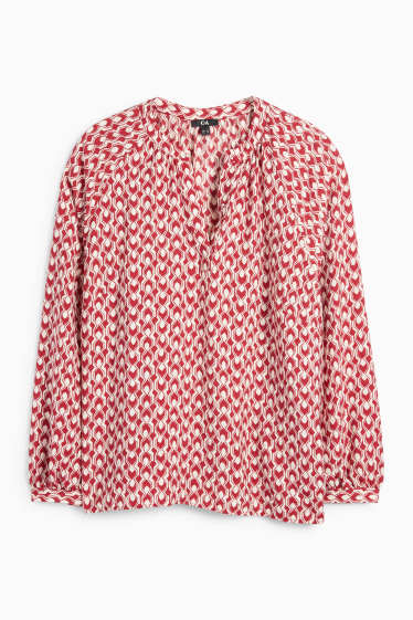 Damen - Bluse mit V-Ausschnitt - gemustert - rot / beige