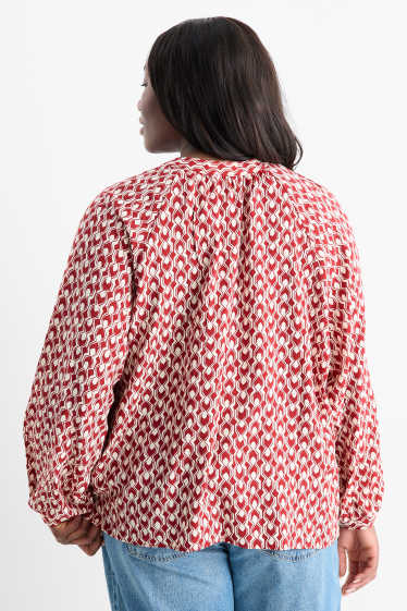 Damen - Bluse mit V-Ausschnitt - gemustert - rot / beige