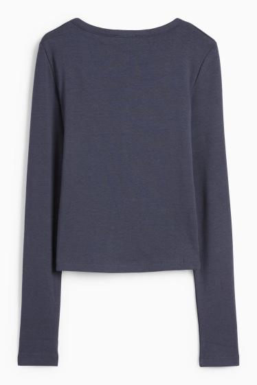 Women - Cropped Henley top - slim fit - dark blue