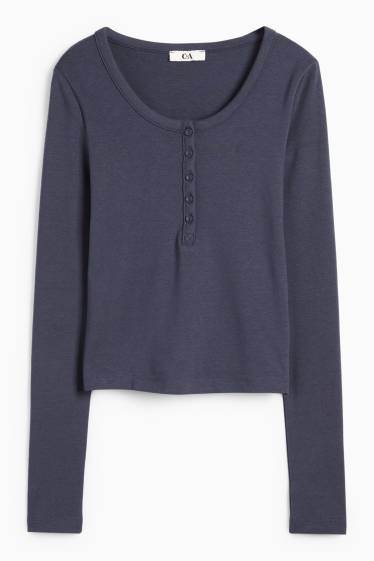 Women - Cropped Henley top - slim fit - dark blue