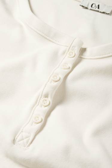 Femmes - Haut court style henley - slim fit - blanc crème