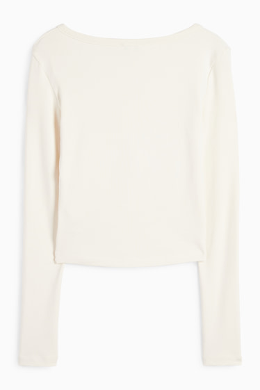 Femmes - Haut court style henley - slim fit - blanc crème