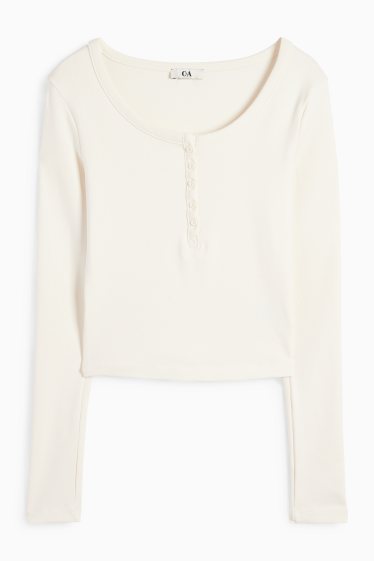 Femmes - Haut court style henley - slim fit - blanc crème