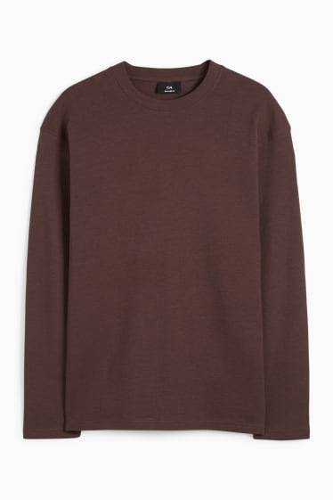 Herren - Langarmshirt - strukturiert - dunkelbraun
