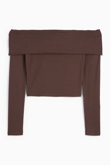 Femei - Tricou crop cu mânecă lungă - maro închis