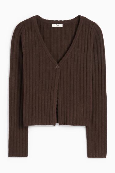 Dames - Gebreid vest - geribd - donkerbruin