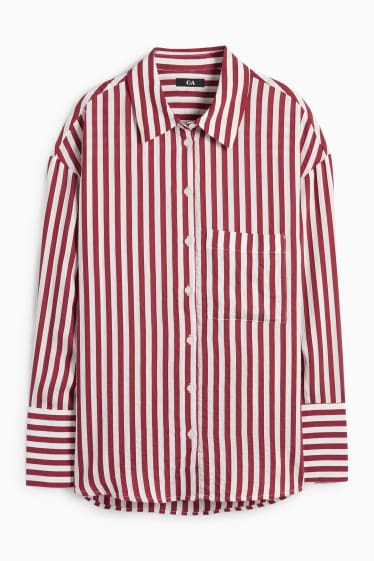 Women - Blouse - striped - red / cremewhite