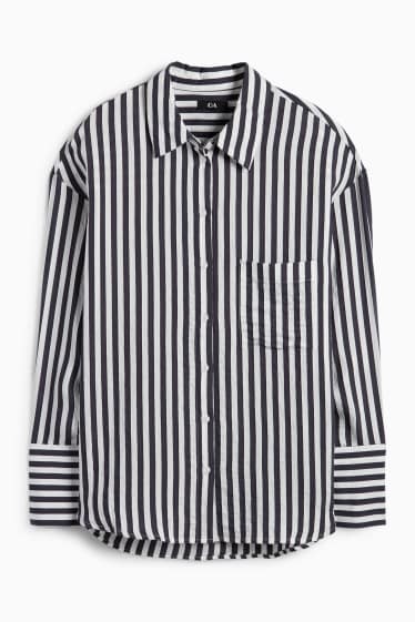 Dames - Blouse - gestreept - donkerblauw / wit
