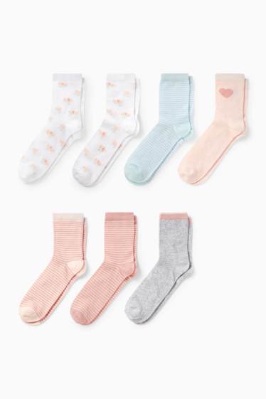 Kinder Mädchen - Multipack 7er - Herz und Blume - Socken mit Motiv - rosa