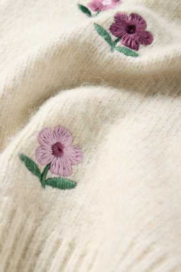 Kinder Mädchen - Blume - Pullover - hellbeige