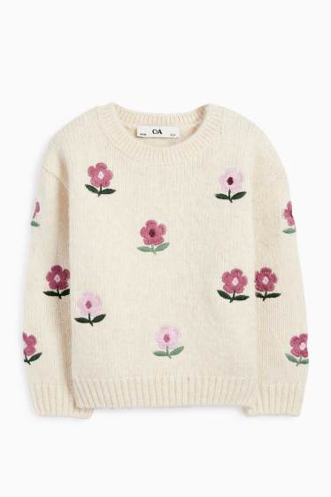 Kinder Mädchen - Blume - Pullover - hellbeige