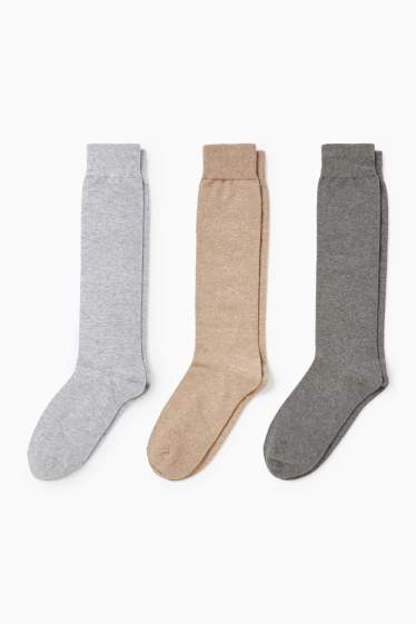 Dames - Set van 3 paar - kniekousen - beige