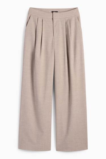 Damen - Business-Hose - High Waist - Wide Leg - strukturiert - beige
