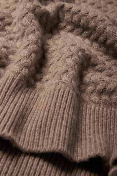 Damen - Kaschmir-Pullover - Zopfmuster - braun