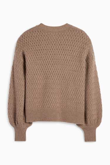 Damen - Kaschmir-Pullover - Zopfmuster - braun