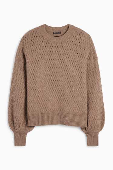 Damen - Kaschmir-Pullover - Zopfmuster - braun