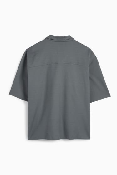 Men - Shirt - relaxed fit - lapel collar - textured - dark gray
