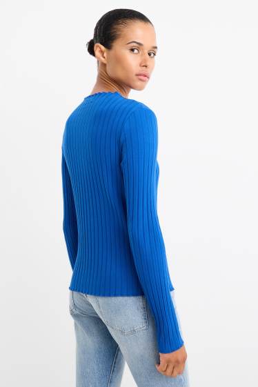 Femei - Tricou cu mânecă lungă basic - reiat - albastru