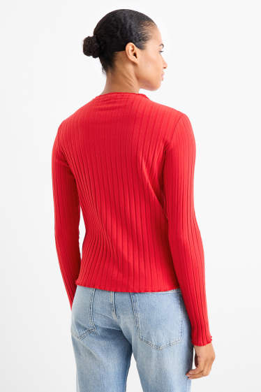Femei - Tricou cu mânecă lungă basic - reiat - roșu