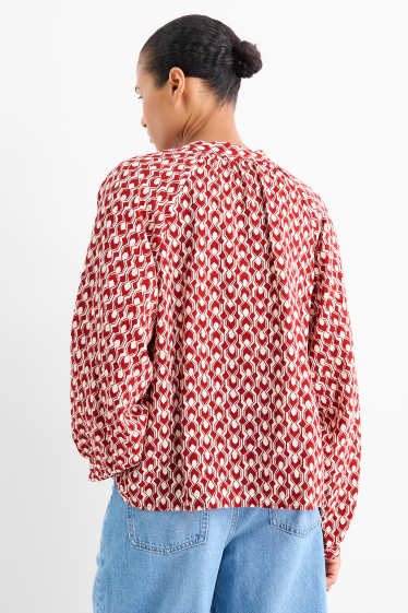 Femmes - Chemisier à encolure en V - à motif - rouge / beige