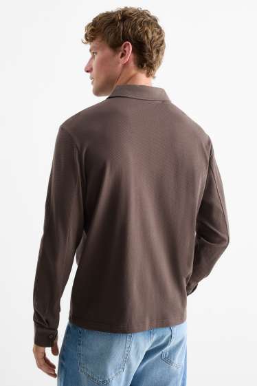 Bărbați - Tricou polo - regular fit - structurat - maro închis