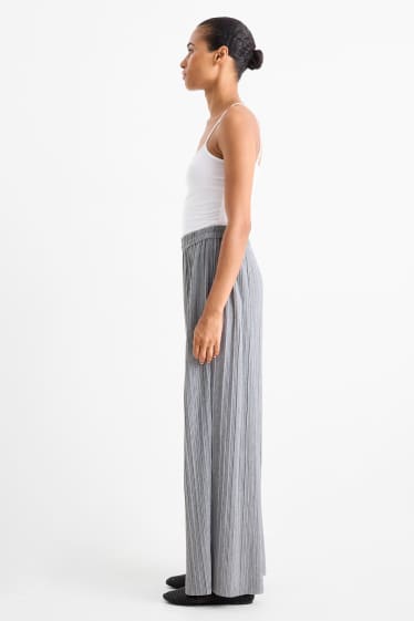 Femei - Pantaloni plisați - talie înaltă - wide leg - gri
