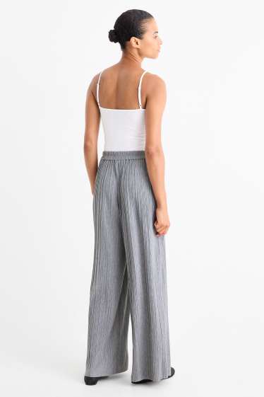 Femei - Pantaloni plisați - talie înaltă - wide leg - gri