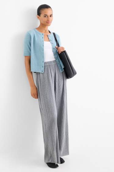 Femei - Pantaloni plisați - talie înaltă - wide leg - gri