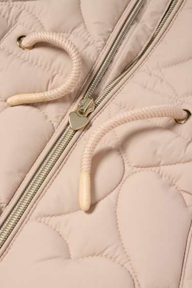Kinderen: meisjes - Bodywarmer met capuchon - waterafstotend - met patroon - beige