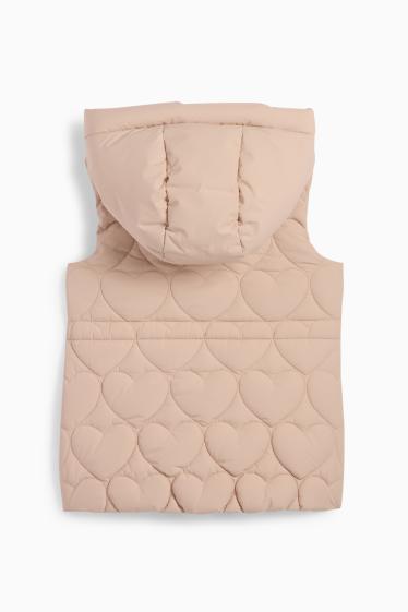 Kinderen: meisjes - Bodywarmer met capuchon - waterafstotend - met patroon - beige