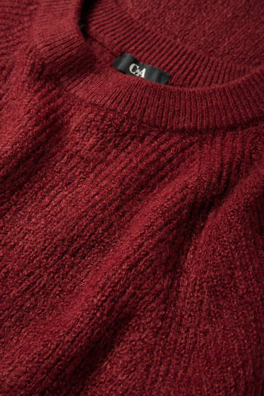 Damen - Strickkleid - gerippt - dunkelrot