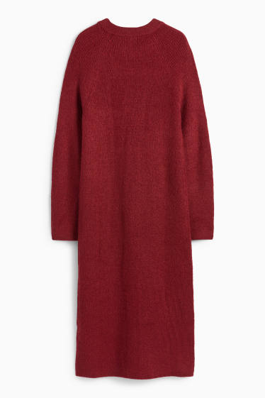 Damen - Strickkleid - gerippt - dunkelrot