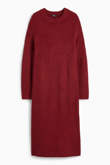 Damen - Strickkleid - gerippt - dunkelrot