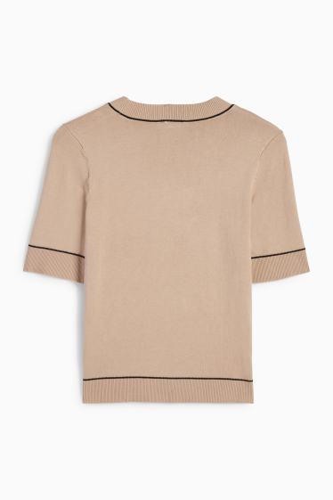 Dámské - Pletený svetr - s krátkým rukávem - taupe