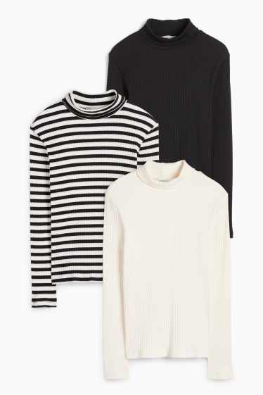 Enfants filles - Lot de 3 - hauts à col roulé - côtelés - blanc crème