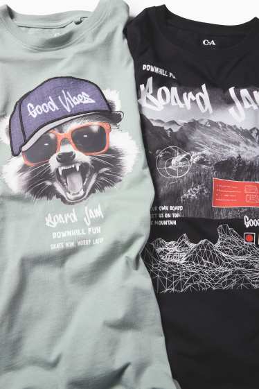 Enfants garçons - Lot de 2 - raton laveur et montagne - hauts à manches longues - noir