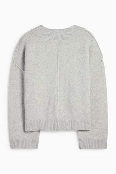 Donna - Maglione con scollo a V - grigio chiaro melange