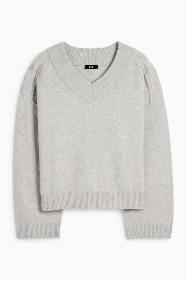 Donna - Maglione con scollo a V - grigio chiaro melange