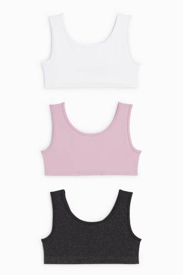 Kinderen: meisjes - Set van 3 - bustier - geribd - donkergrijs