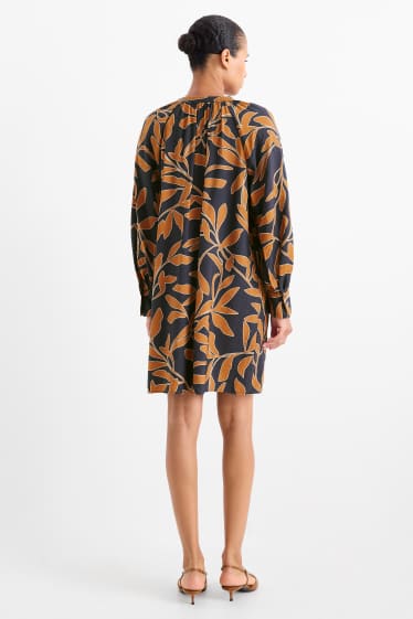 Dames - A-lijn-jurk - gebloemd - zwart / beige