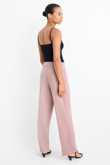 Dámské - Business kalhoty - high waist - wide leg - růžová