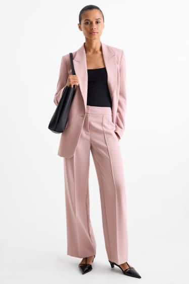Dámské - Business kalhoty - high waist - wide leg - růžová