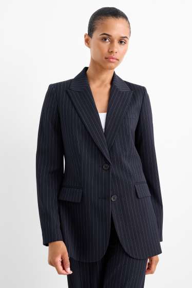 Femmes - Blazer long - regular fit - fines rayures - bleu foncé