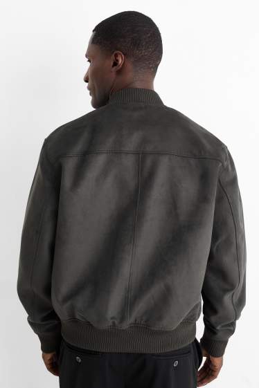 Men - Bomber jacket - faux suede - dark gray