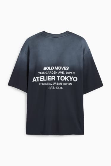Herren - T-Shirt - Oversized - gemustert - schwarz-melange