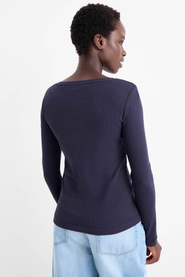 Damen - Basic-Henley-Shirt - Slim Fit - gerippt - dunkelblau