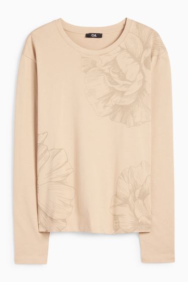 Damen - Basic-Langarmshirt - geblümt - beige