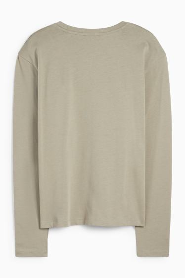 Femei - Tricou cu mânecă lungă basic - cu flori - verde