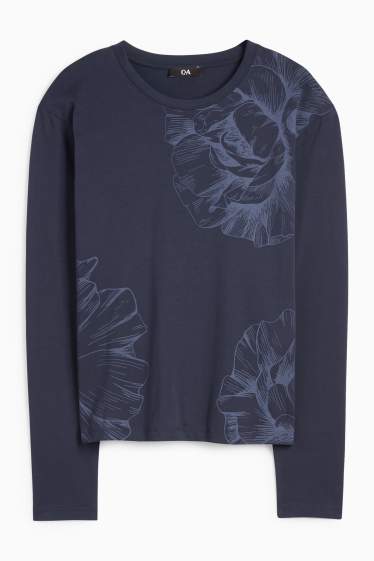 Women - Basic long sleeve top - floral - dark blue