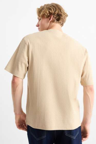 Pánské - Tričko - relaxed fit - žebrované - béžová